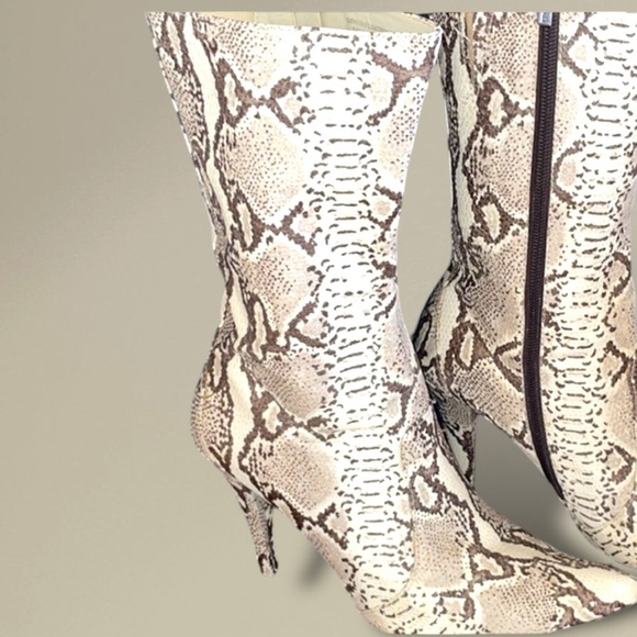 COLIN STEWART Leather Snake Embossed Calf High Boots Cream Tan Brown Size 9 - Picture 3 of 12